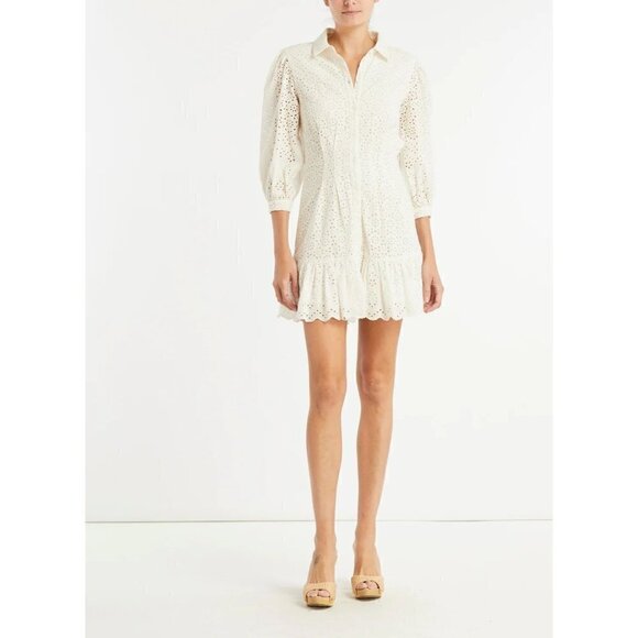 VERONICA BEARD Kylan Eyelet Cotton Shirtdress in White Size 2 - Picture 9 of 12